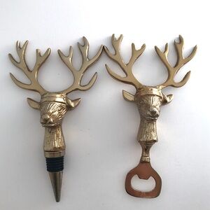 Brass Deer Stag Bottle Opener Stopper Set